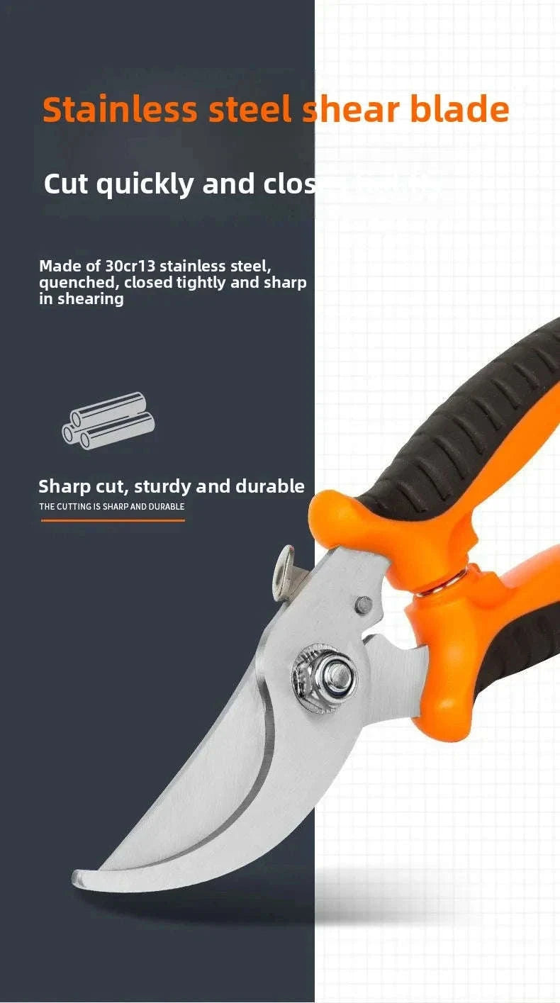 190mm Straight Head Pruning Shears Non-slip Handle Stainless Steel-JIAN002-Green