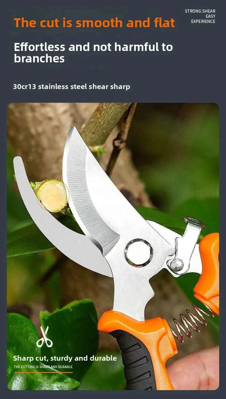 190mm Straight Head Pruning Shears Non-slip Handle Stainless Steel-JIAN002-Green