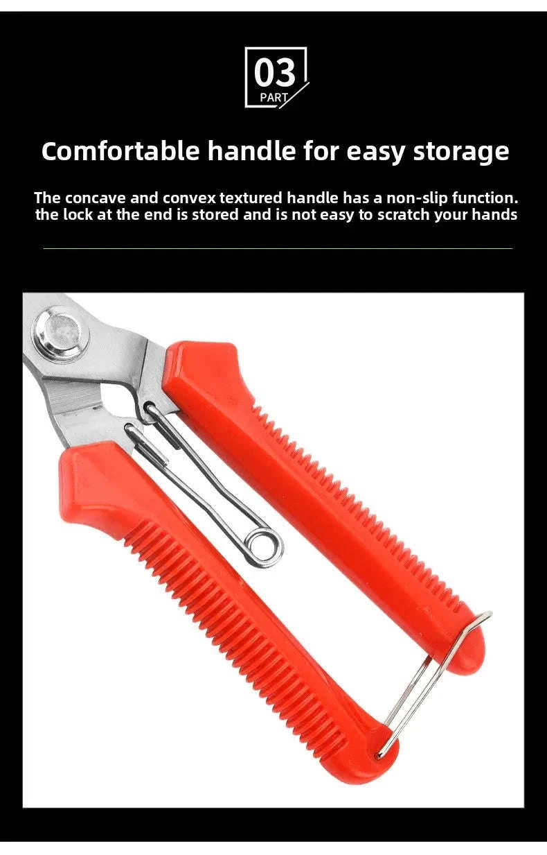 190mm Straight Head Pruning Shears Non-slip Handle Stainless Steel-JIAN002-Green