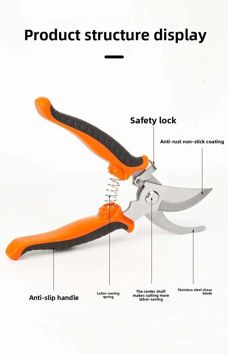 190mm Straight Head Pruning Shears Non-slip Handle Stainless Steel-JIAN002-Green