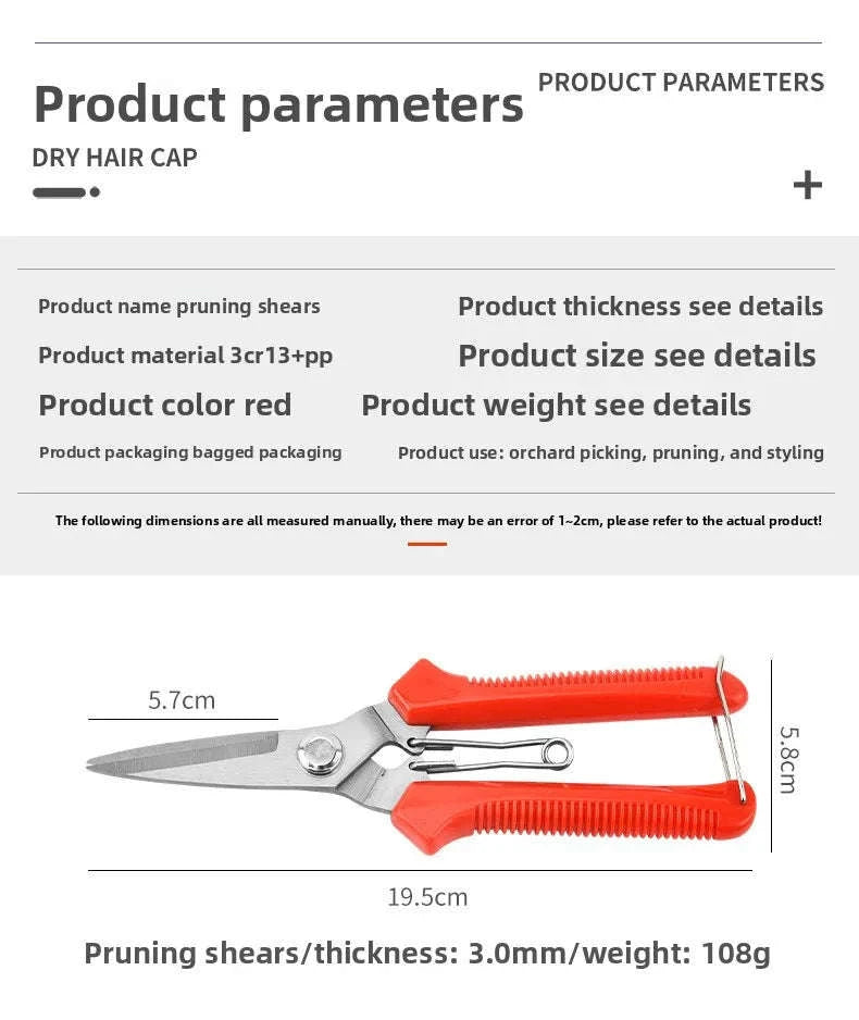 190mm Straight Head Pruning Shears Non-slip Handle Stainless Steel-JIAN002-Green
