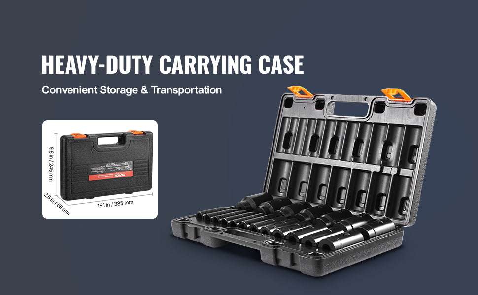 19pc 1/2" Drive Deep Impact Socket Set 6-Point SAE Sizes-19PCs / United States