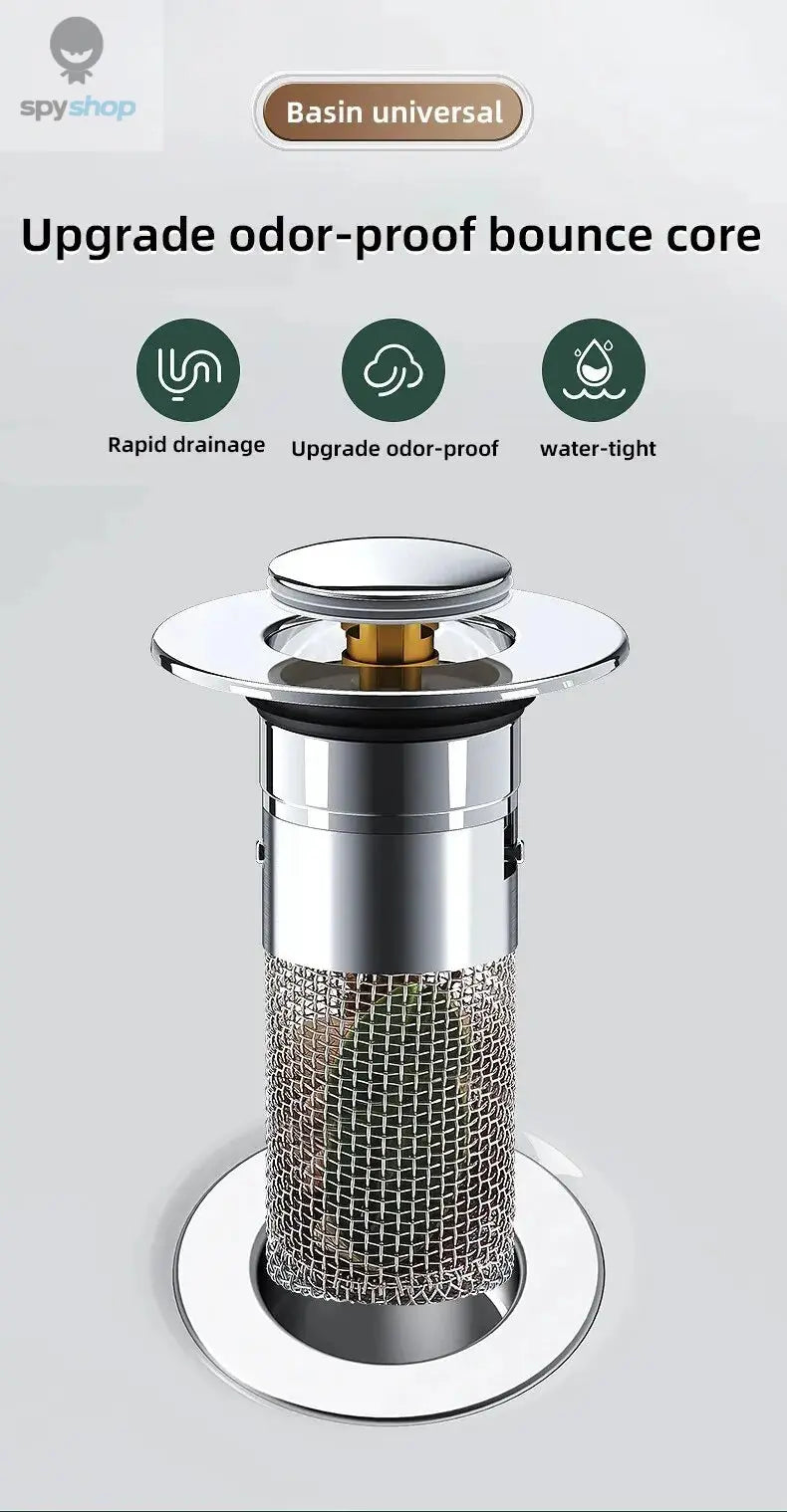 1PCS Washbasin Leak Plug, Stainless Steel Odor Proof Bouncing Core, Press Type Sink Drain, Universal Accessory for Washbasin Spy-shop.com