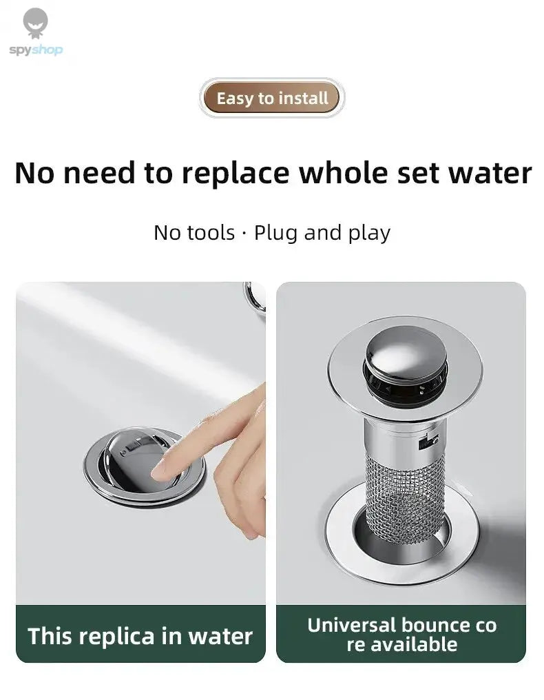 1PCS Washbasin Leak Plug, Stainless Steel Odor Proof Bouncing Core, Press Type Sink Drain, Universal Accessory for Washbasin Spy-shop.com