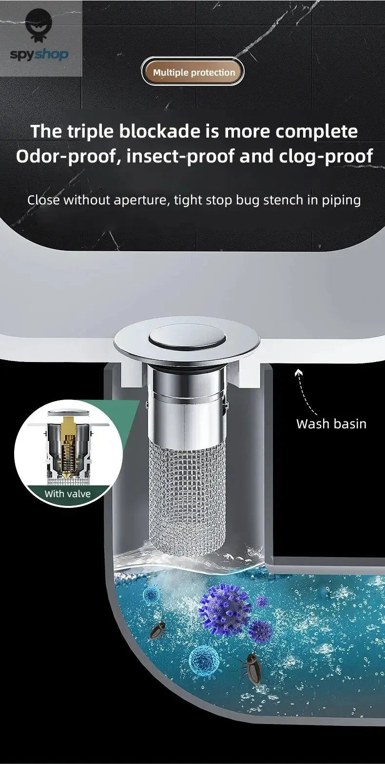1PCS Washbasin Leak Plug, Stainless Steel Odor Proof Bouncing Core, Press Type Sink Drain, Universal Accessory for Washbasin Spy-shop.com