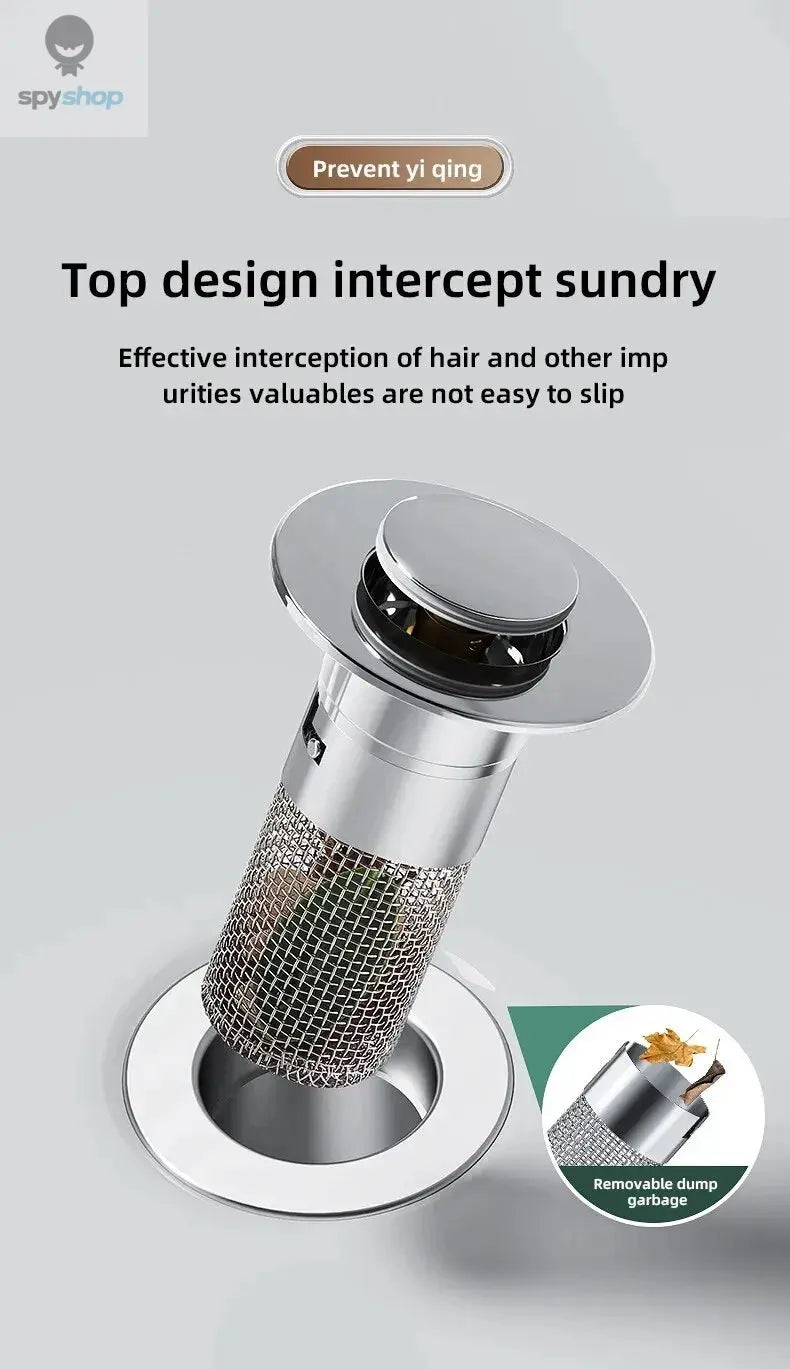 1PCS Washbasin Leak Plug, Stainless Steel Odor Proof Bouncing Core, Press Type Sink Drain, Universal Accessory for Washbasin Spy-shop.com