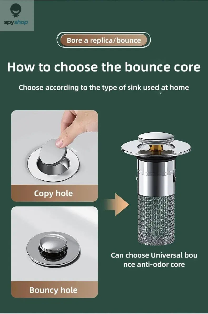 1PCS Washbasin Leak Plug, Stainless Steel Odor Proof Bouncing Core, Press Type Sink Drain, Universal Accessory for Washbasin Spy-shop.com