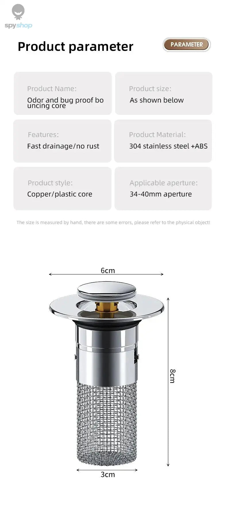1PCS Washbasin Leak Plug, Stainless Steel Odor Proof Bouncing Core, Press Type Sink Drain, Universal Accessory for Washbasin Spy-shop.com
