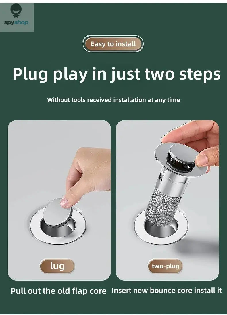1PCS Washbasin Leak Plug, Stainless Steel Odor Proof Bouncing Core, Press Type Sink Drain, Universal Accessory for Washbasin Spy-shop.com