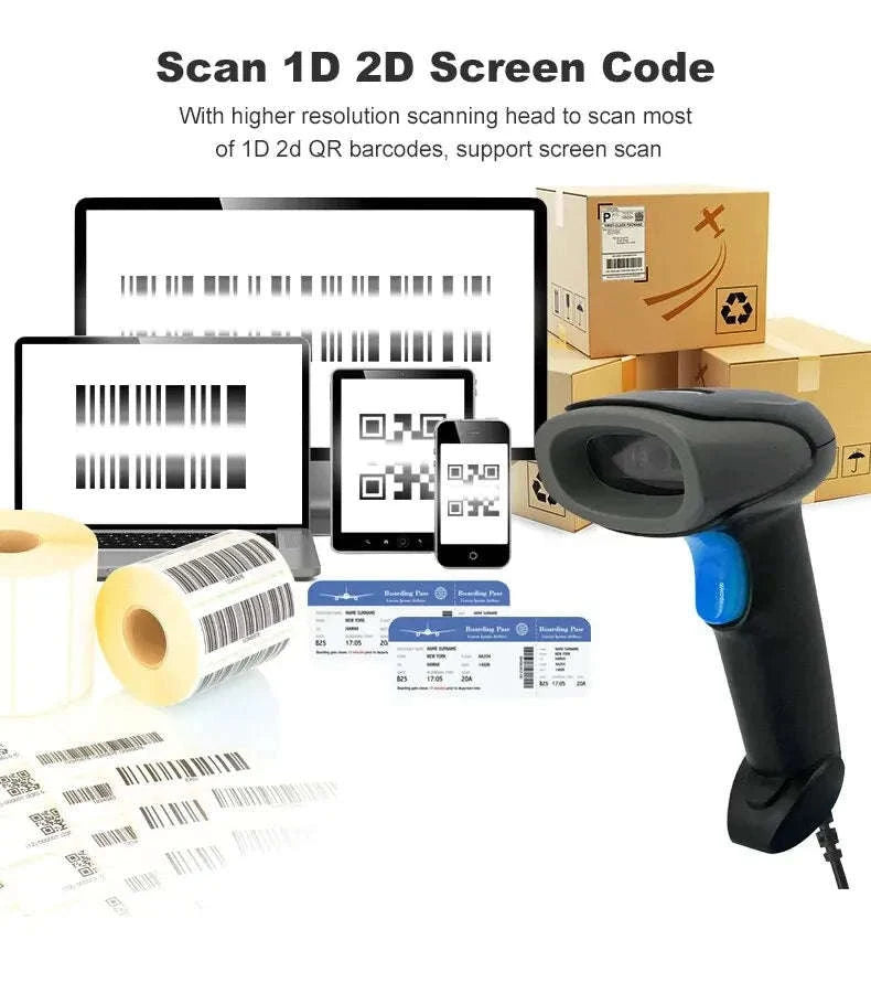 1D/2D QR Code Scanner USB Wired Handheld Barcode Reader-Default Title
