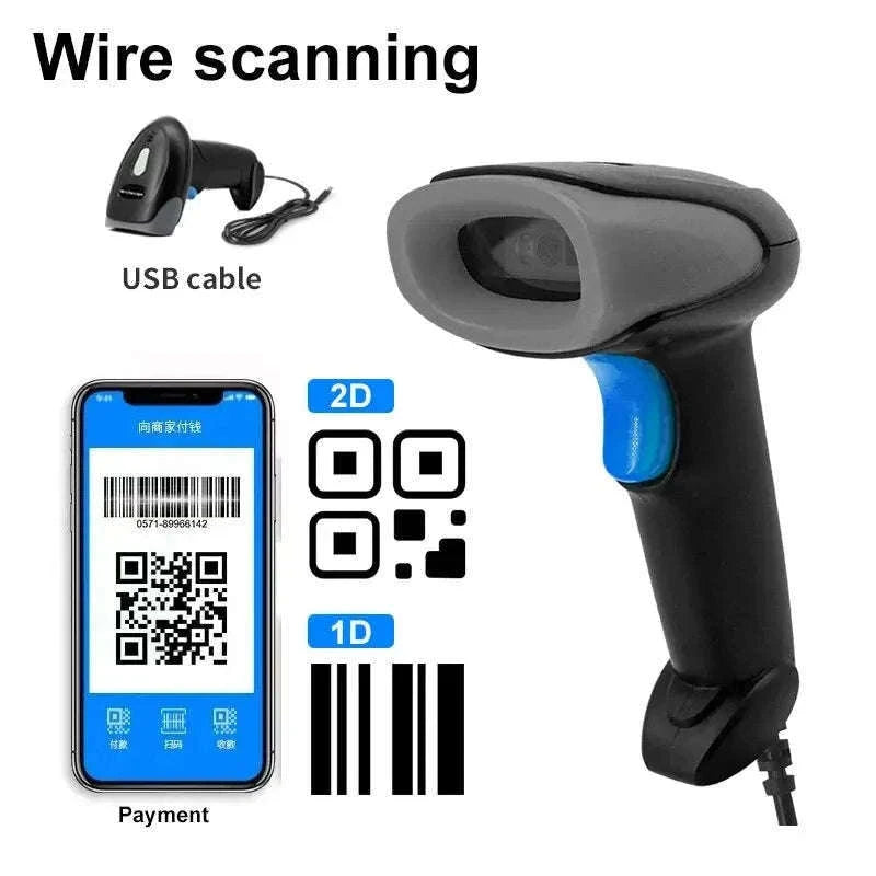 1D/2D QR Code Scanner USB Wired Handheld Barcode Reader-Default Title