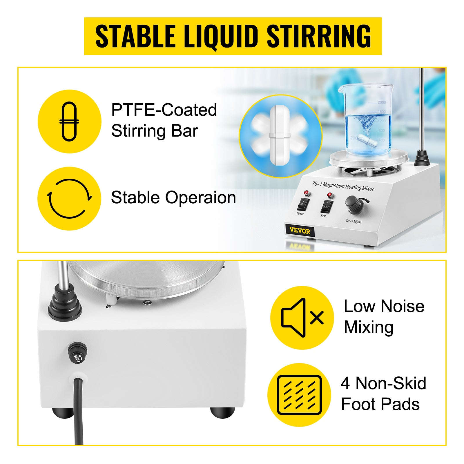 1L Heating Magnetic Stirrer Hot Plate with Stir Bar-United States / 100V-127V US Plug