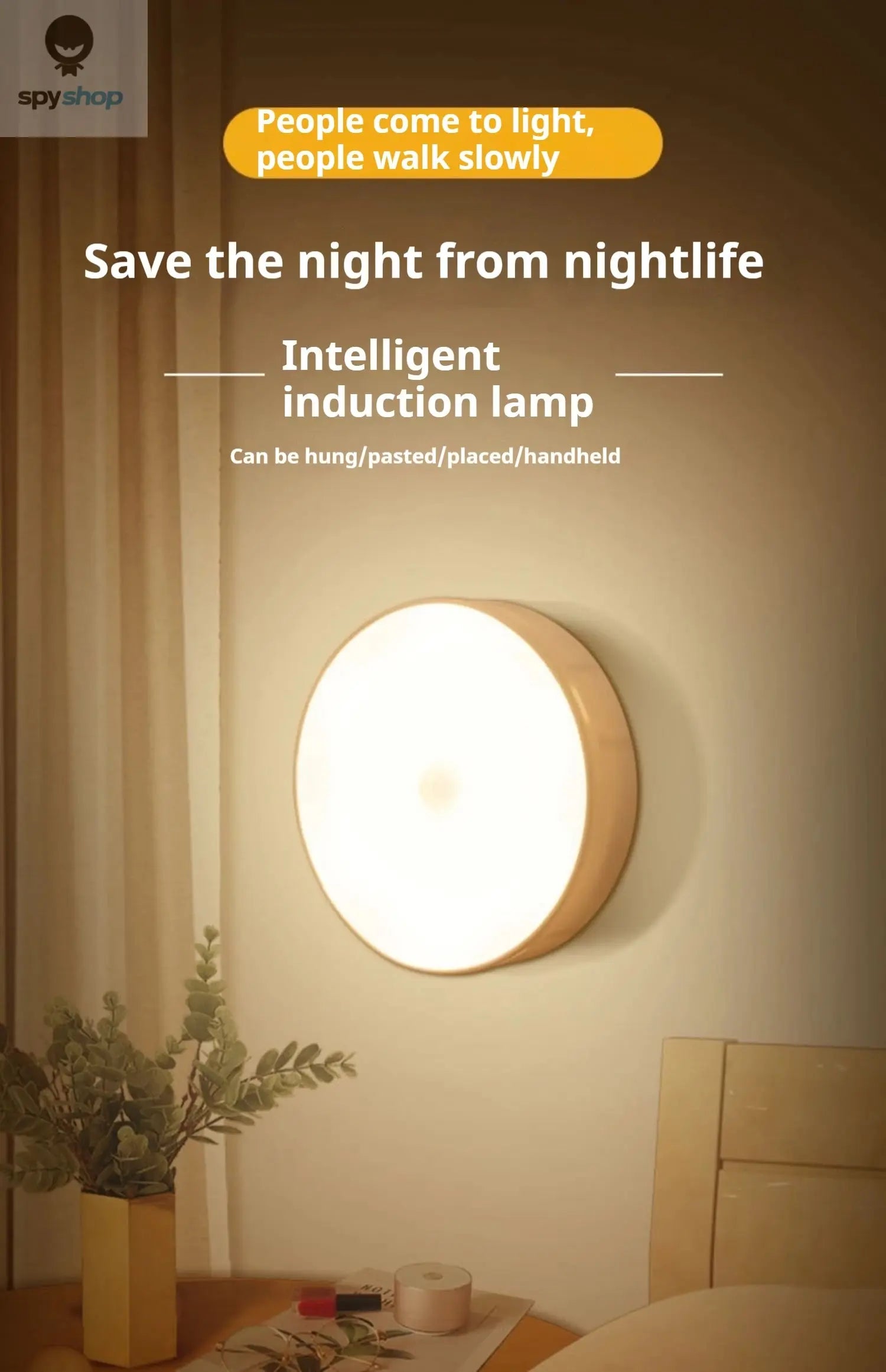 1pc Motion Sensor Night Light - Wireless LED Detector Lamp for Bedroom, Staircase, Closet, and Room Decor- Spy-shop.com