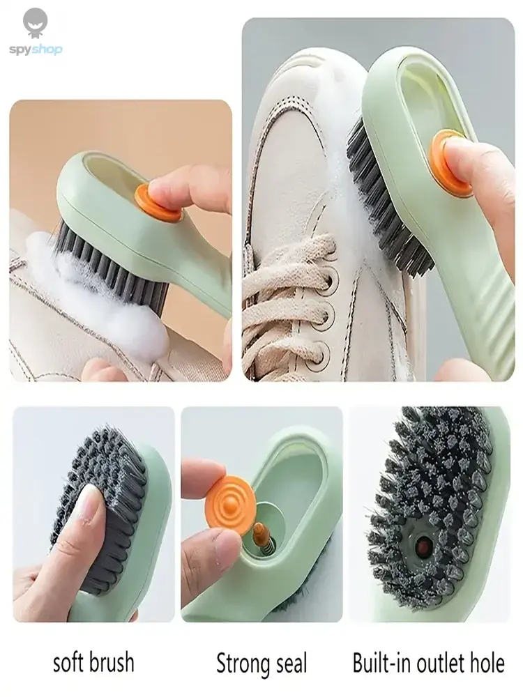 1pc Multi-function automatic spot shoe brush soft hair hand pressure hanging hole suitable for clothing carpet plastic handles