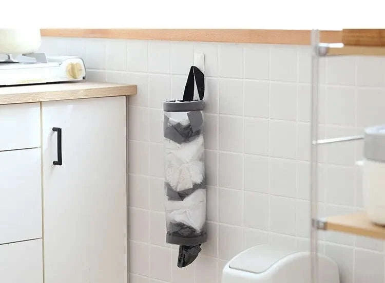 1pc Grey Sundries Bag Storage Wall Mount Mesh Plastic Bags Dispenser Hanging Reused Storage Pouch Trash Bags Kitchen Garbage Org-1PC Grey
