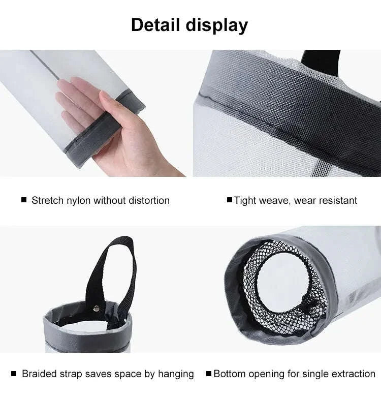 1pc Grey Sundries Bag Storage Wall Mount Mesh Plastic Bags Dispenser Hanging Reused Storage Pouch Trash Bags Kitchen Garbage Org-1PC Grey