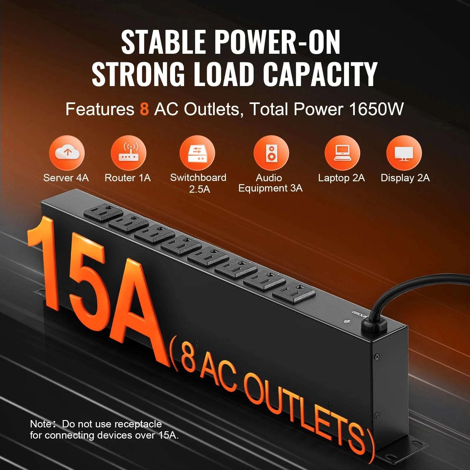 1U Rack Mount PDU Power Strip 8/10/12 Outlets 15A Surge Protected-Independent Switch10 / United States
