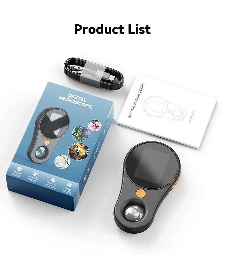 2.0-inch 500X Digital Microscope with Magnifying Glass & 8 LEDs-Auto Focus Black