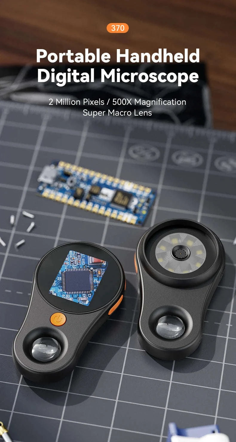 2.0-inch 500X Digital Microscope with Magnifying Glass & 8 LEDs-Auto Focus Black