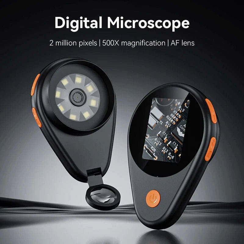 2.0-inch 500X Digital Microscope with Magnifying Glass & 8 LEDs-Auto Focus Black