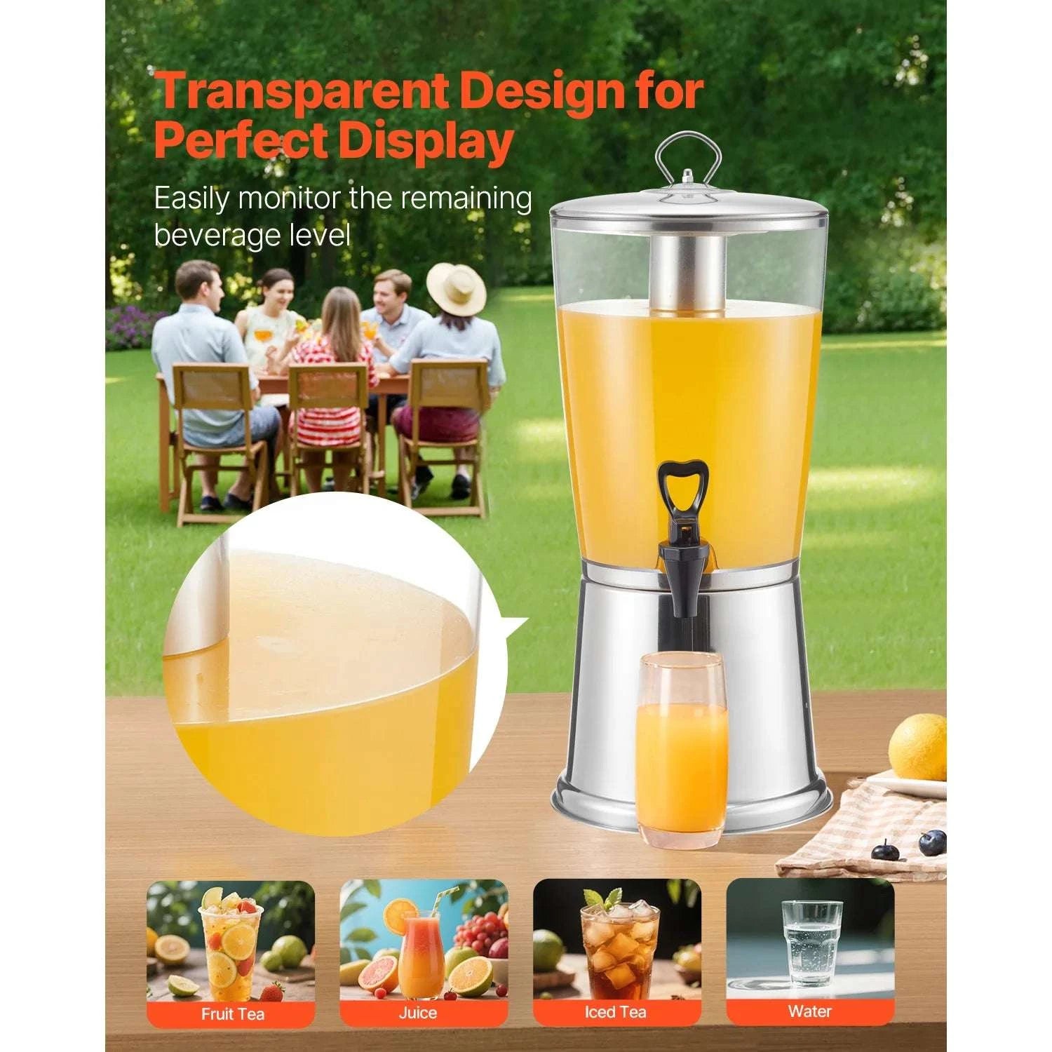 2.1 Gallon Beverage Dispenser with Ice Chamber & No-Drip Spigot-2.2gal 8L / United States