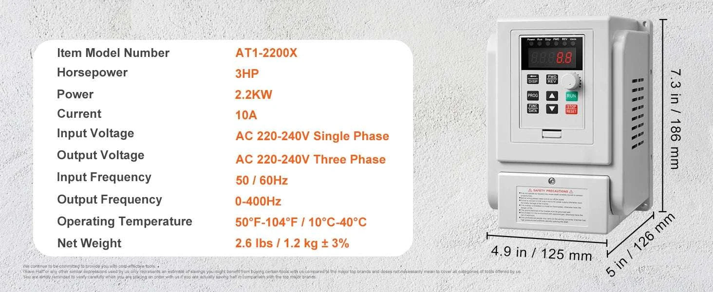 2.2KW VFD Inverter 220V 3 Phase Motor Speed Controller 10A-United States