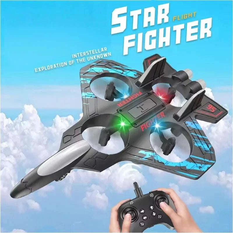 2.4G remote control fighter electric foam glider stunt tumbling UAV hovering helicopter with LED colorful lights aircraft model-Blue