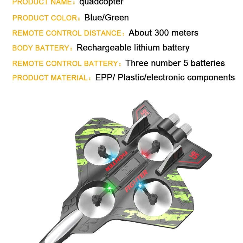 2.4G remote control fighter electric foam glider stunt tumbling UAV hovering helicopter with LED colorful lights aircraft model-Blue