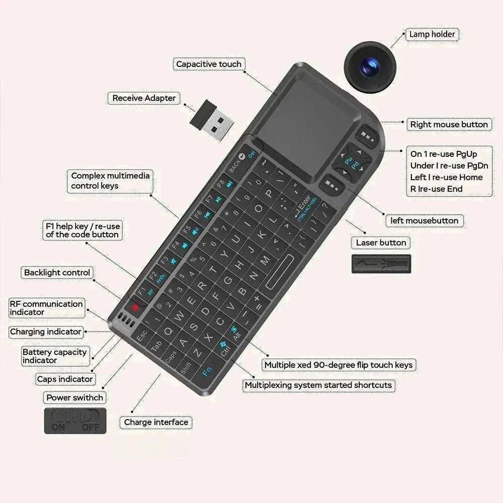 2.4G Wireless Keyboard with Backlight, Touchpad, and Flashlight-Spanish / White-Backlit