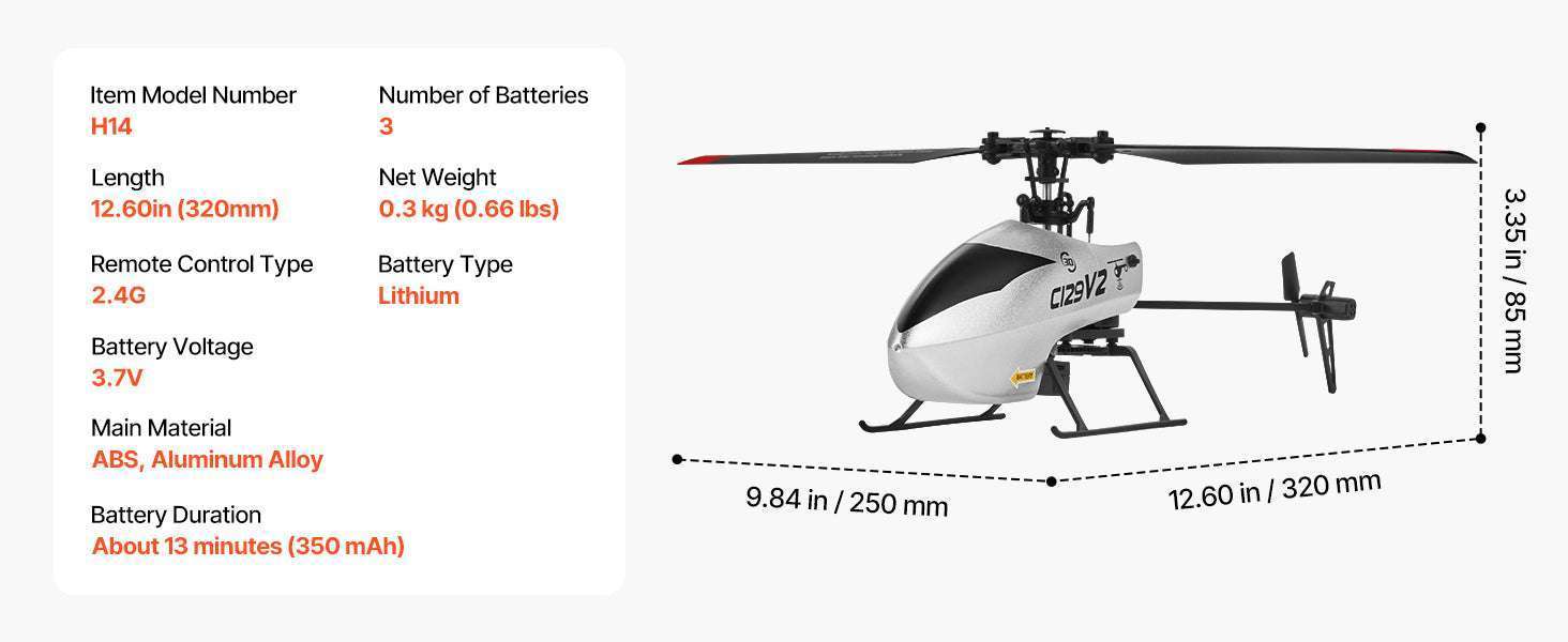 2.4GHz RC Helicopter 4-Channel with Gyro & One-Key Takeoff-Sliver / United States