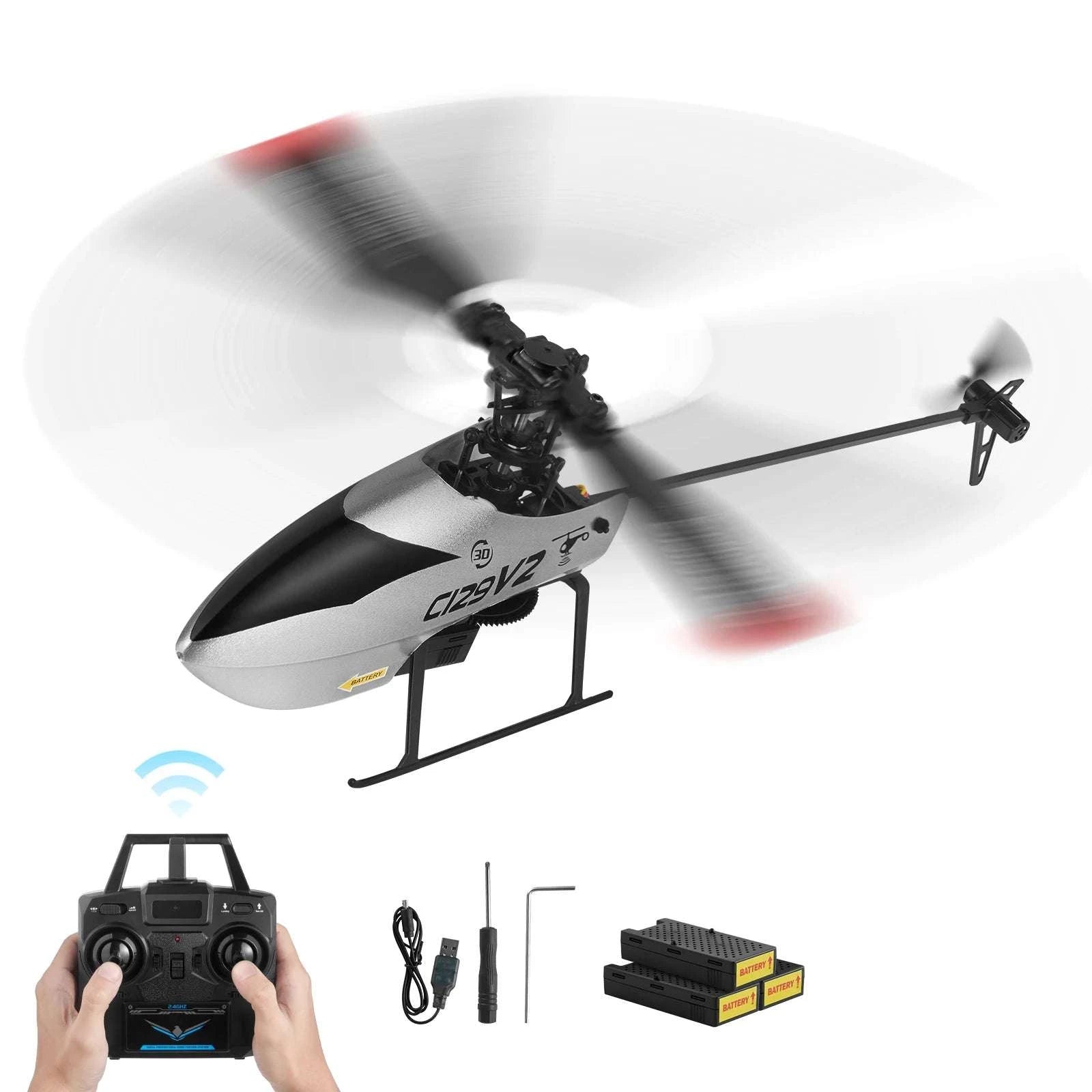 2.4GHz RC Helicopter 4-Channel with Gyro & One-Key Takeoff-Sliver / United States