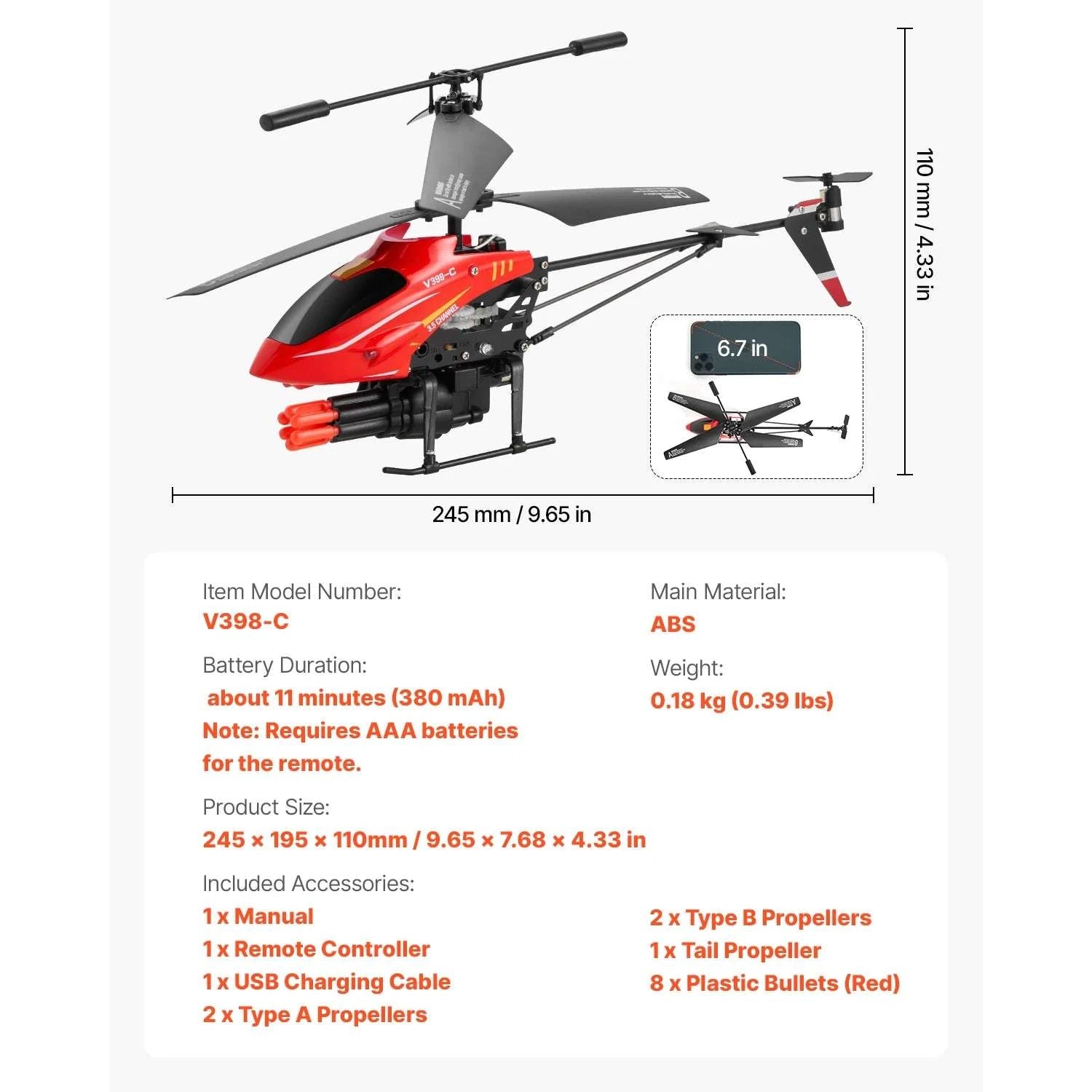 2.4GHz RC Helicopter with Altitude Hold & LED Lights for Kids-Red / United States