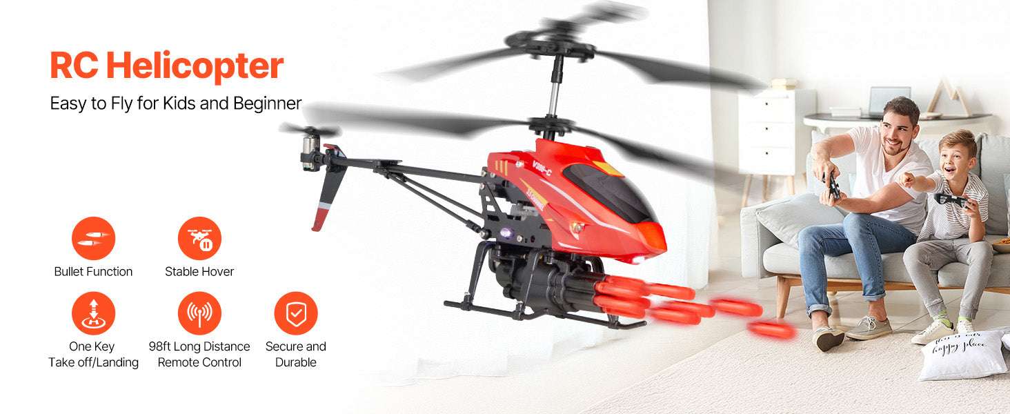 2.4GHz RC Helicopter with Altitude Hold & LED Lights for Kids-Red / United States