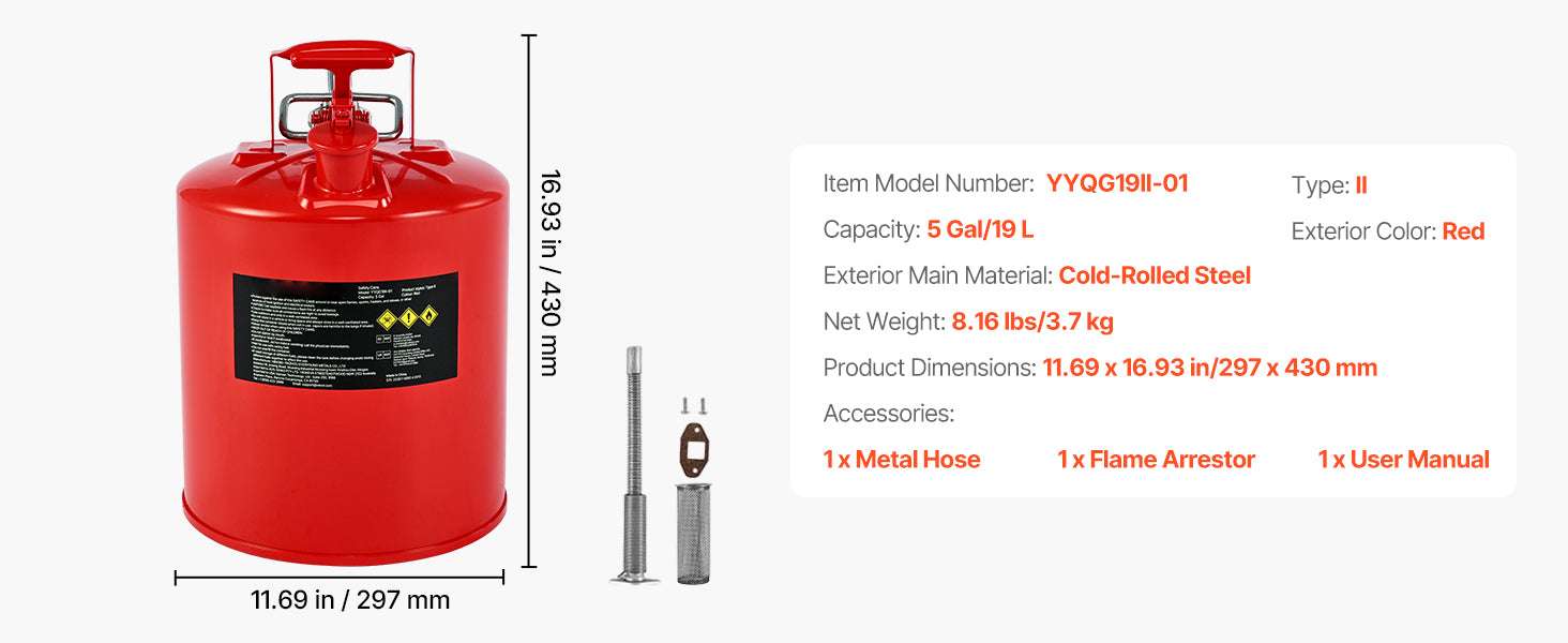 2.5/5 Gallon Safety Gas Can with Self-Closing Lid & Metal Spout-5 Gal / United States