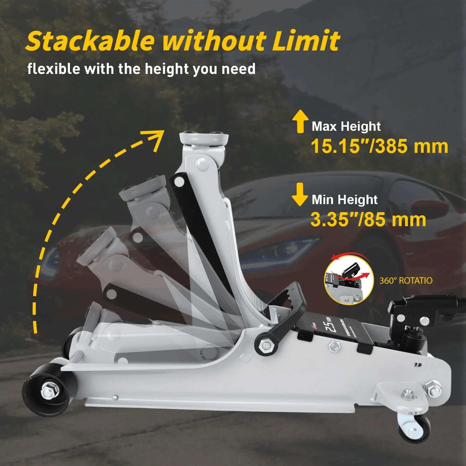 2.5 Ton Low Profile Hydraulic Floor Jack with 360° Swivel Lifting Arm-United States / black