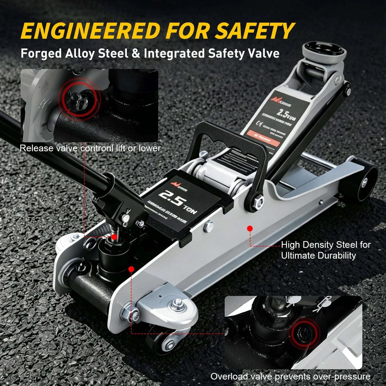 2.5 Ton Low Profile Hydraulic Floor Jack with 360° Swivel Lifting Arm-United States / black