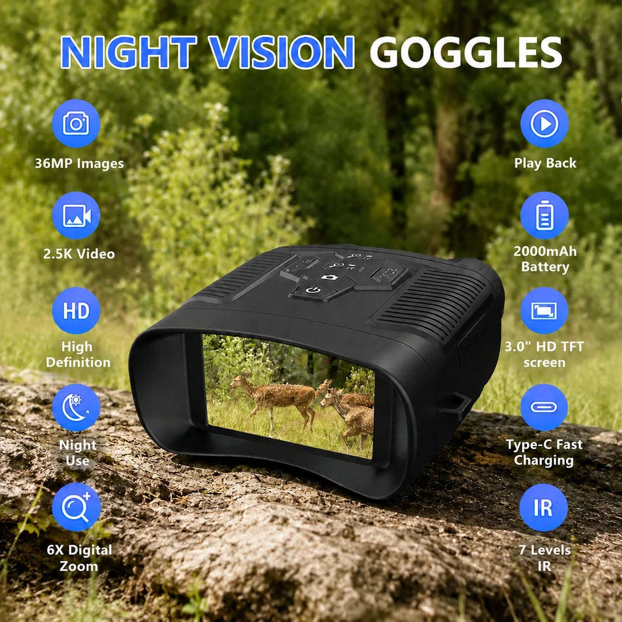 2.5K Night Vision Goggles with 36MP Photos and 6X Zoom-black / United States