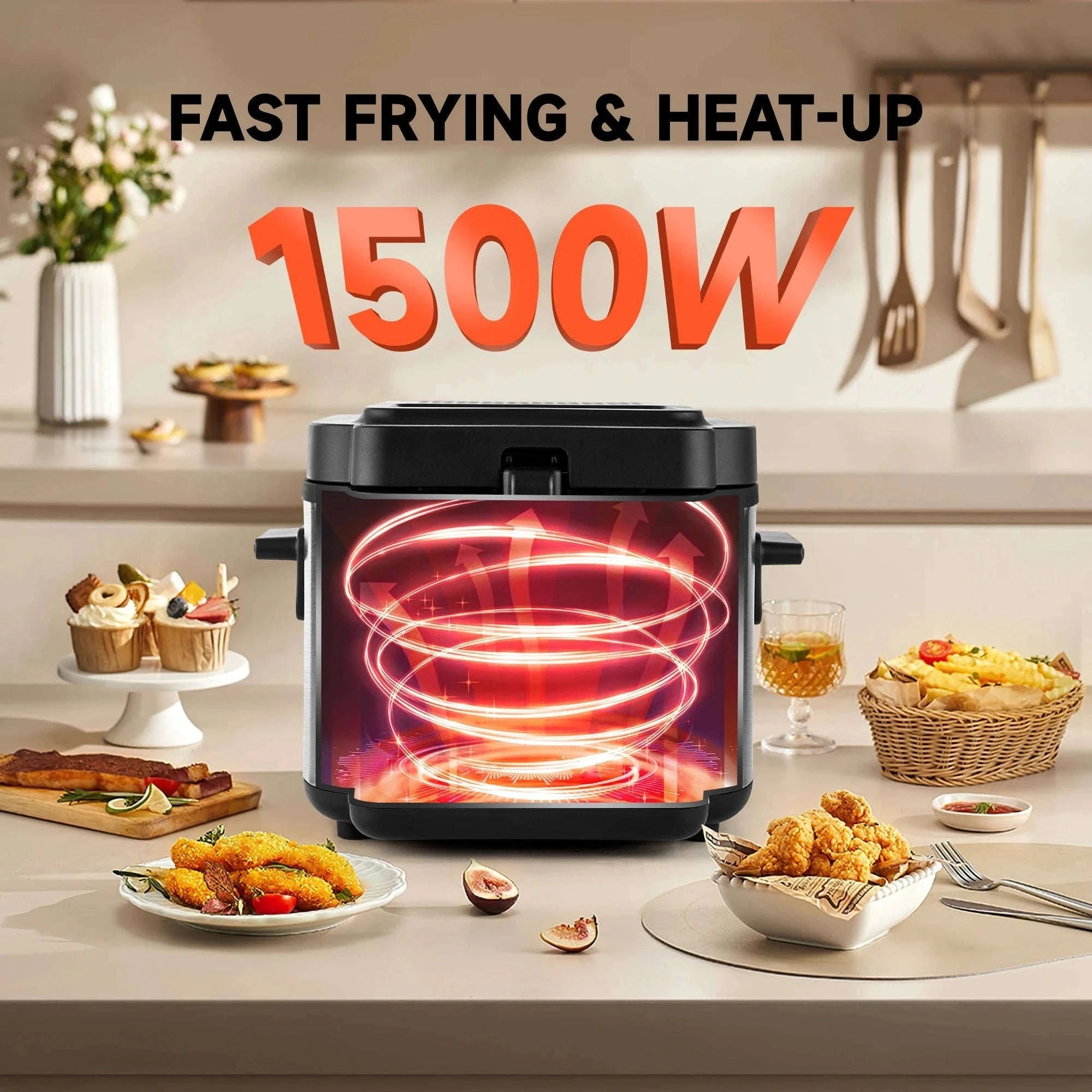 2.5L 1500W Electric Deep Fryer with Adjustable Thermostat-2.5L / Single Tank / US|United States