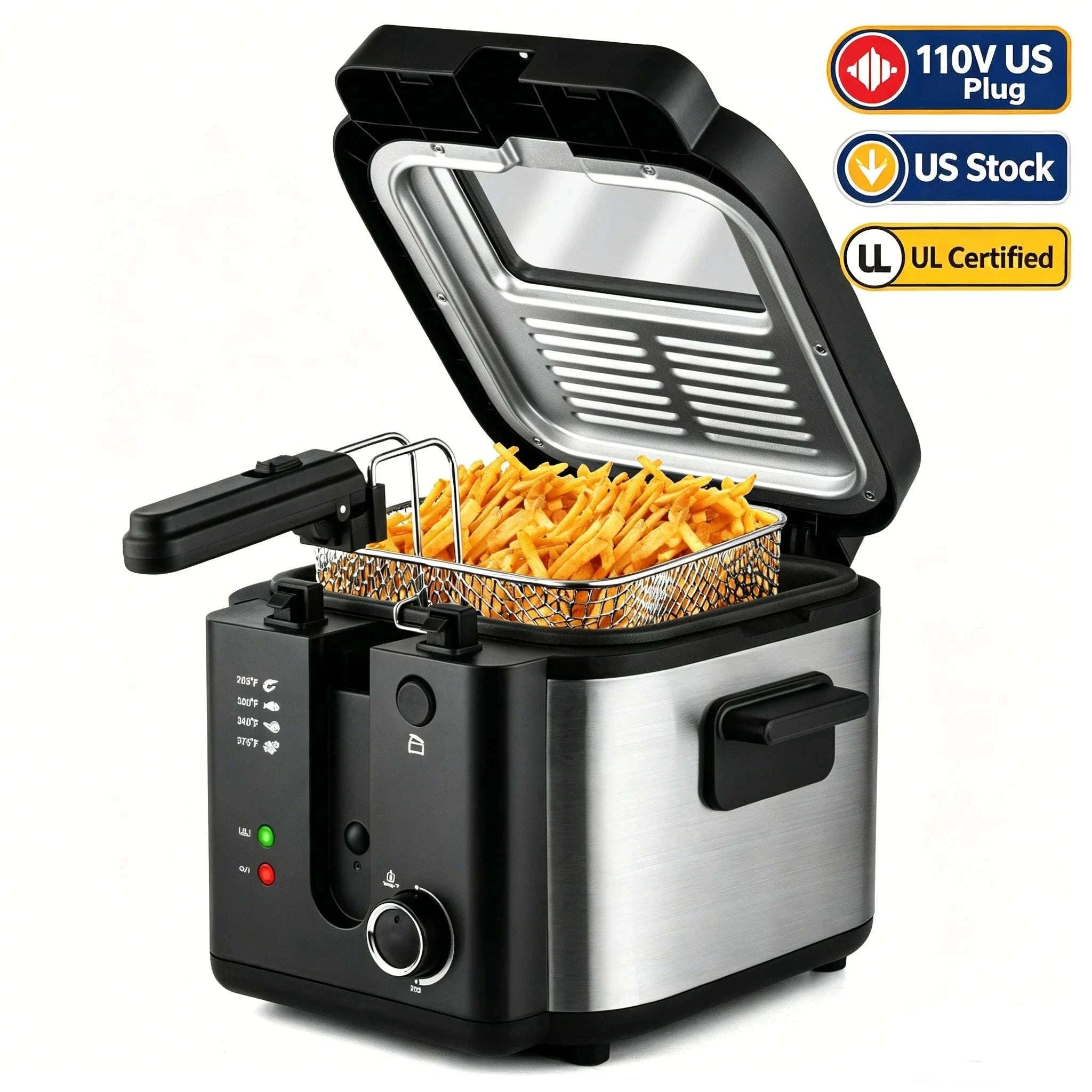 2.5L 1500W Electric Deep Fryer with Adjustable Thermostat-2.5L / Single Tank / US|United States