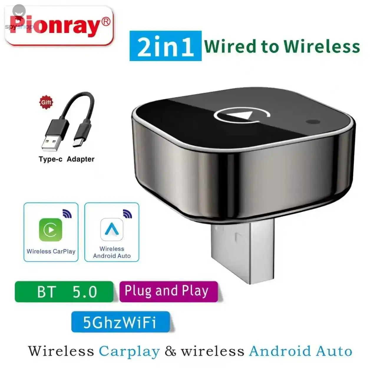 2 IN 1 Wireless Carplay Adapter, Converts Wired to Wireless carplay Adapter for iPhone, Wireless Control Plug & Play Carplay
