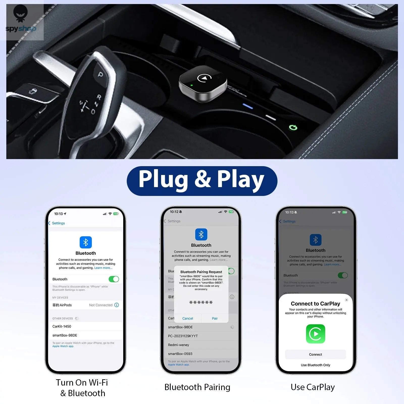 2 IN 1 Wireless Carplay Adapter, Converts Wired to Wireless carplay Adapter for iPhone, Wireless Control Plug & Play Carplay