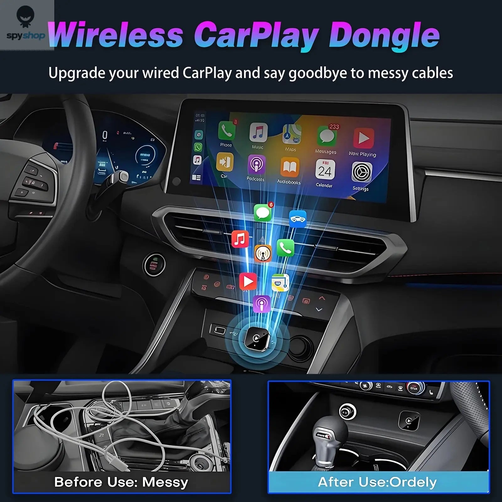 2 IN 1 Wireless Carplay Adapter, Converts Wired to Wireless carplay Adapter for iPhone, Wireless Control Plug & Play Carplay