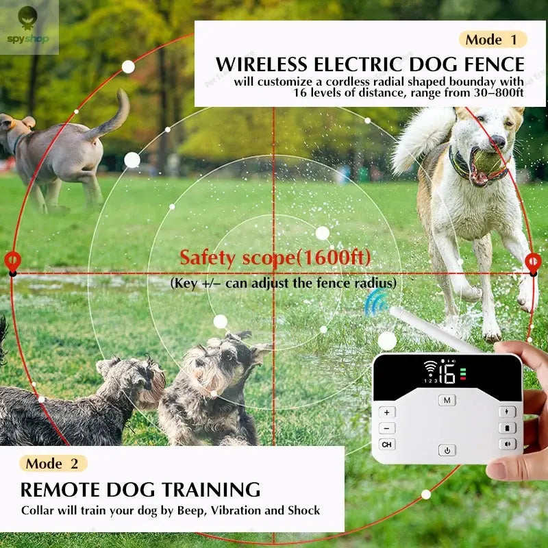 2 In 1 Electric Pet Wireless Fence Dog Training Collar Anti Runaway Up to 3 Dogs Outdoor Pet Containment Rechargeable System Spy-shop.com