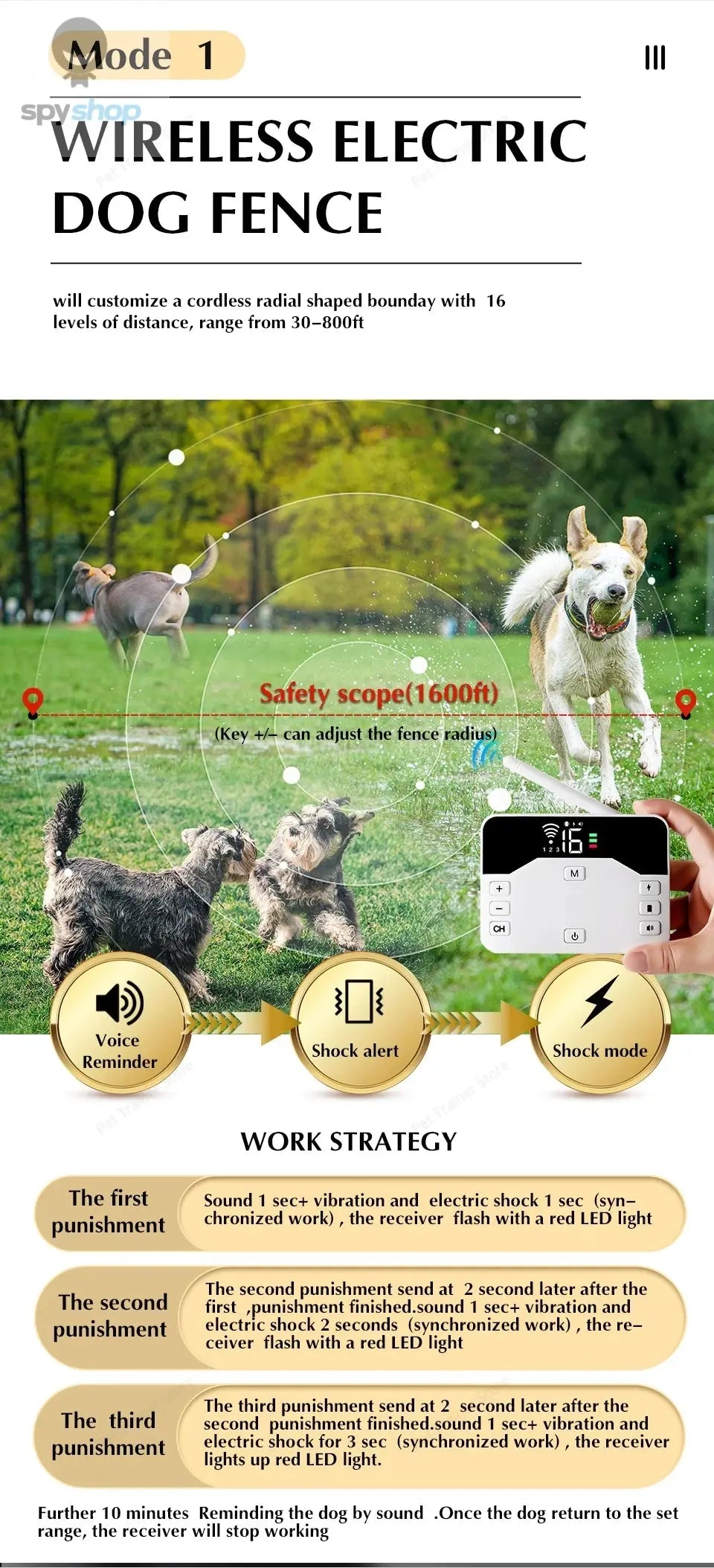 2 In 1 Electric Pet Wireless Fence Dog Training Collar Anti Runaway Up to 3 Dogs Outdoor Pet Containment Rechargeable System Spy-shop.com
