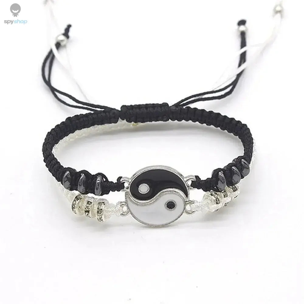 2 PC Jewelry Set Couple Black White Tai Chi Bracelet Rope Adjustable Chain Set Simple Style Daily Wear Jewelry