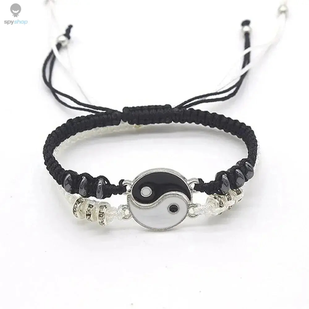 2 PC Jewelry Set Couple Black White Tai Chi Bracelet Rope Adjustable Chain Set Simple Style Daily Wear Jewelry