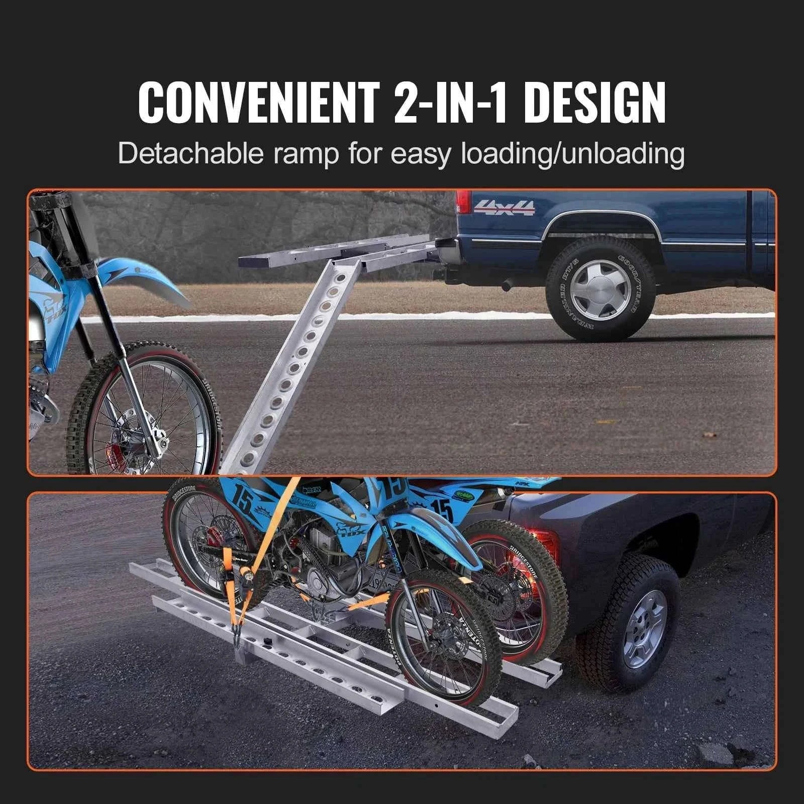 2-Bike Motorcycle Carrier Hitch Mount with Ramp 600 lbs Aluminum-Aluminum / United States