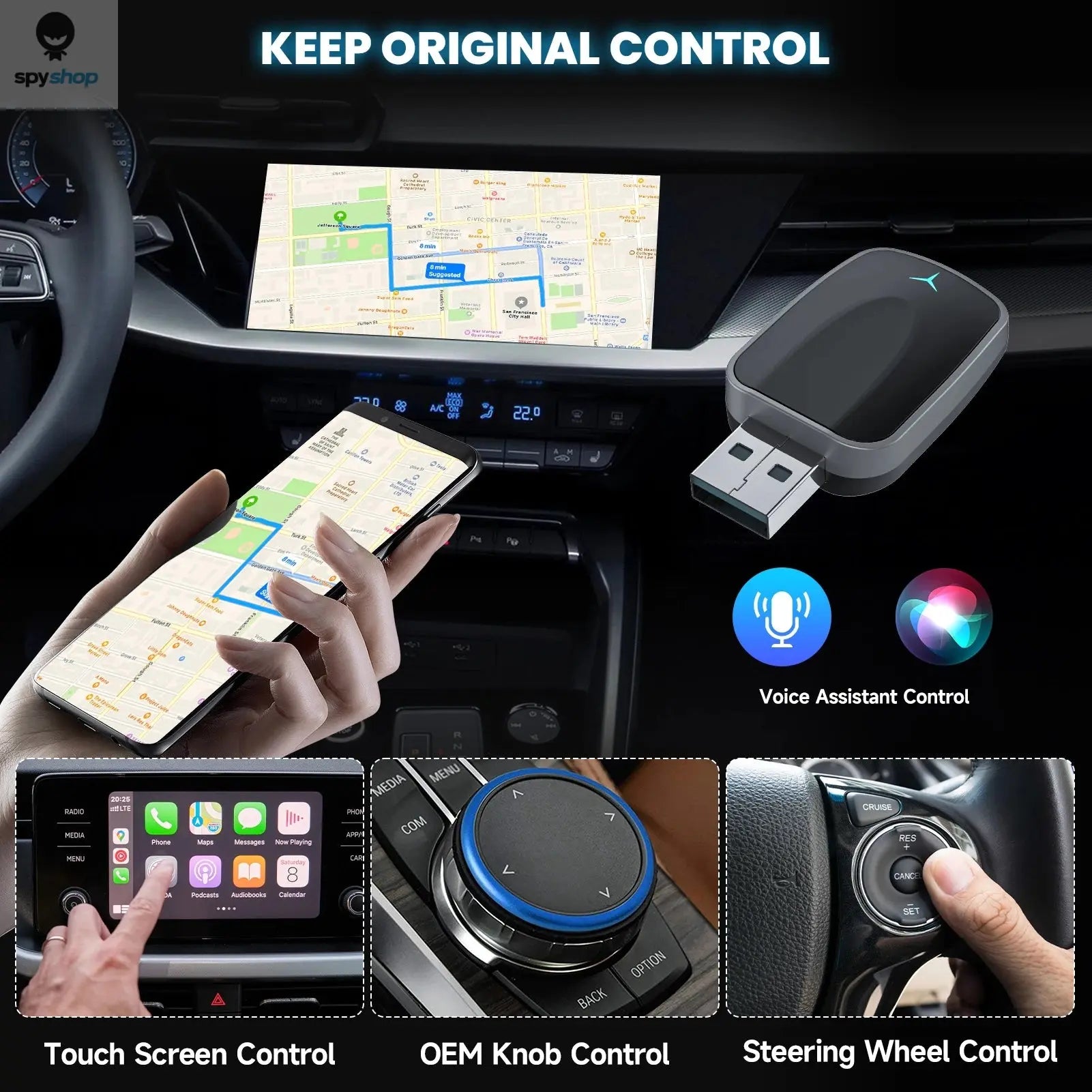 2-in-1 Wired to Wireless CarPlay Adapter & Android Auto Wireless Adapter Plug & Play Spy-shop.com