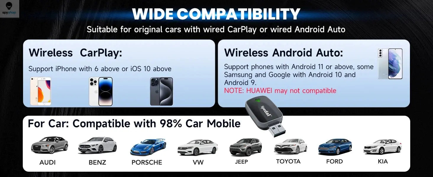 2-in-1 Wired to Wireless CarPlay Adapter & Android Auto Wireless Adapter Plug & Play Spy-shop.com