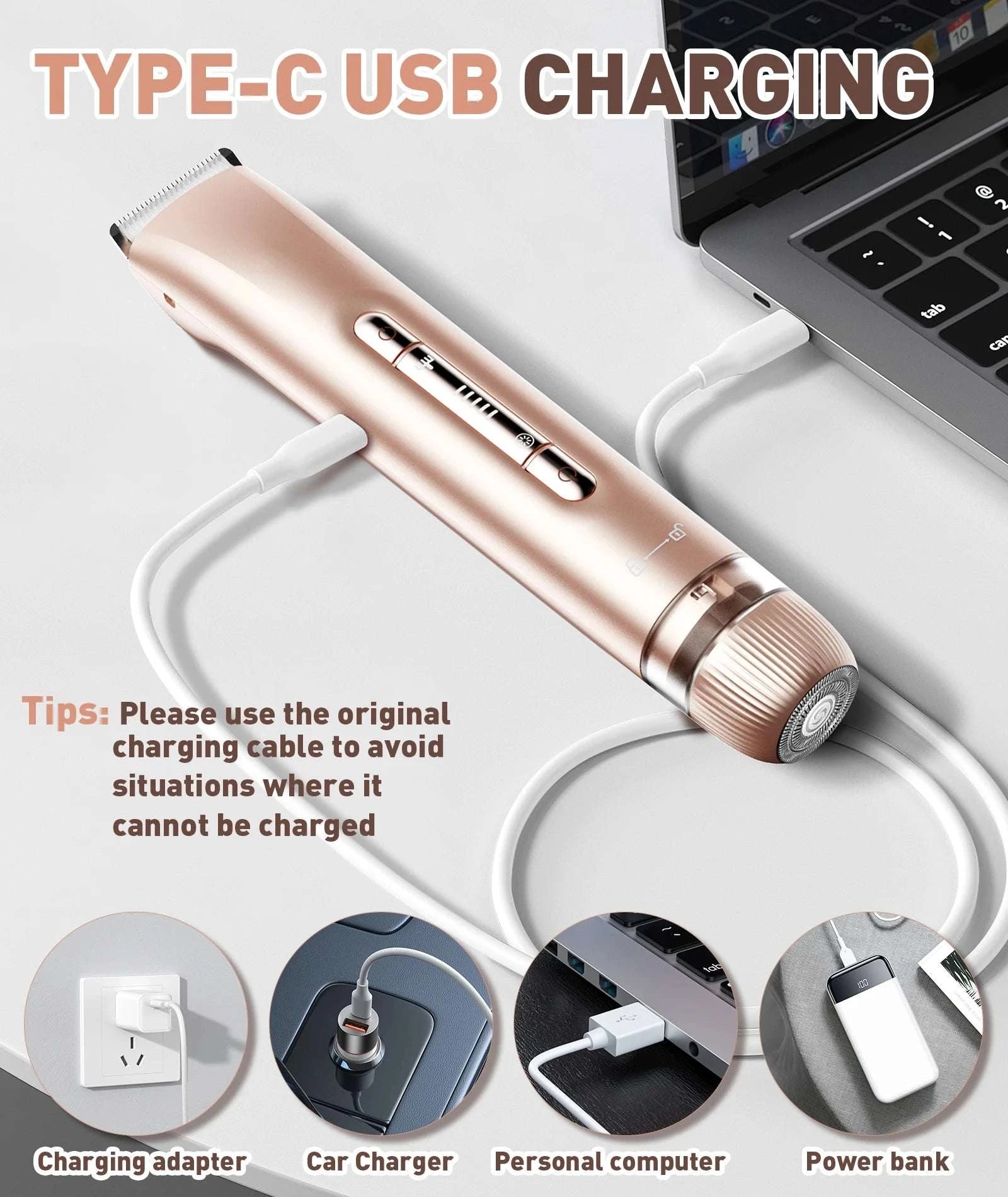 2-in-1 Bikini Trimmer for Women Dual Head Electric Shaver Wet & Dry-Gold / United States